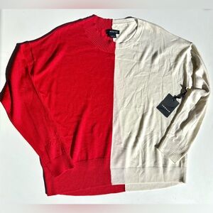 NWT Trouve Colorblock Oversized Slouch Shoulder Sweater in Red and Cream White L